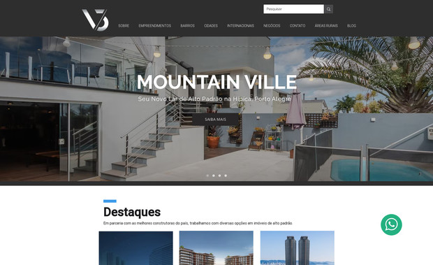 V3 Soluções Imob.: Site elaborado para Corretores de imóveis de alto padrão. O propósito do site é apresentar os imóveis que a V3 disponibiliza para venda.