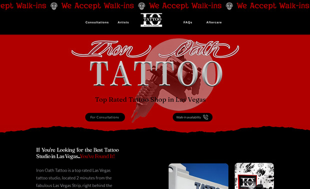 Iron Oath Tattoo: We redesigned the website and added Wix Bookings.  We also created dynamic artist pages and connected them to a CMS supporting easy client management