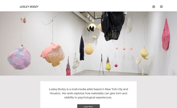 Lesley Bodzy: A growing site using dynamic pages. This project is an ongoing one as the artist continues to grow her practice. Dynamic pages are templates that display data from a Content Management System (CMS) collection, allowing you to create and manage content efficiently. They offer a way to show different items from a database using a single, reusable page design. This means you only need to design a page once and it can dynamically update to display various collection items. 