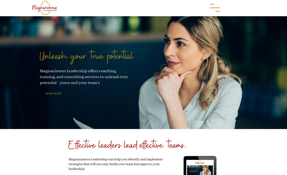 Magnanimous Leader: Website design for consultant. Scope of work included logo design, business cards, social media pages, and website design. 