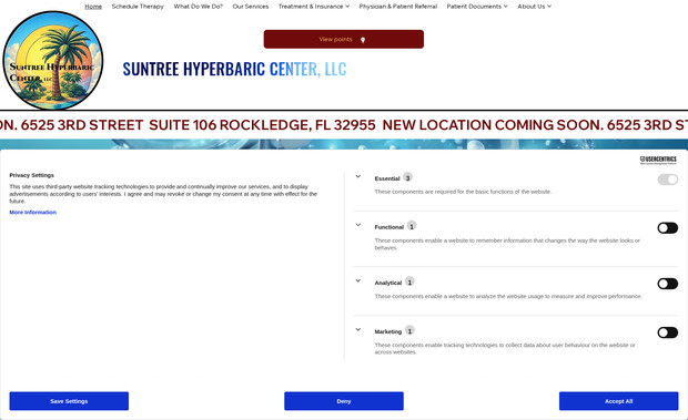 Suntree Hyperbaric Center, LLC: Completed setup for physician Hyperbaric Oxygen Therapy group.  