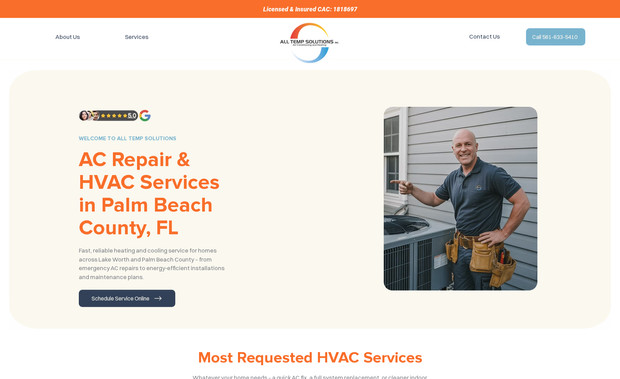 All Temp Solutions: Project Title: Website Development and Optimization for All Temp Solutions

Client: All Temp Solutions, HVAC Services in Palm Beach County

Overview:
Kendall Development partnered with All Temp Solutions to revamp their online presence and create a modern, engaging platform tailored to their HVAC services. By focusing on clean web design, seamless user experience (UX/UI), and advanced SEO techniques, we helped All Temp Solutions strengthen their digital footprint and better connect with potential customers in South Florida.

Project Details:
1. Web Design and UX/UI Implementation
Objective: To design a visually appealing, easy-to-navigate website that reflects the professionalism and expertise of All Temp Solutions.
Key Features:
Responsive Design: The website was built to perform flawlessly across devices, ensuring mobile, tablet, and desktop users experience consistency and accessibility.
Clear Navigation: The site menu includes essential sections ("About Us," "Services," "Gallery," and "Contact Us") organized intuitively, helping visitors find information quickly.
Custom Graphics and Branding: A polished layout incorporating the company's logo, licensed information, and color scheme ensured brand cohesiveness and professionalism.
Hero Sections: Attention-grabbing call-to-action blocks (“Get In Touch,” “Contact Us Now!”) were strategically implemented to convert visitors into leads.
Service Descriptions: Each service (AC Installation, Duct Work, HVAC Repair) was showcased with dedicated pages to provide details and build user confidence.
Gallery Integration: High-quality images showcasing completed HVAC projects highlighted the company's workmanship and increased credibility.
2. SEO Optimization
Goal: Boost organic visibility on search engines and attract local HVAC service inquiries.
SEO Strategies:
Keyword Research: Extensive research identified competitive keywords such as "HVAC services Palm Beach County," "AC installation South Florida," and "indoor air quality experts."
Meta Tag Optimization: Compelling meta titles, descriptions, and headers were written for all main pages, targeting service-related and location-specific search queries.
On-Page SEO Enhancements: Content was optimized with keyword placement in titles, headings, and body text while maintaining readability.
Local SEO Implementation: All Temp Solutions’ location details (“Lake Worth, Palm Beach County”) were embedded in structured data markup (schema.org) and Google My Business integration to enhance local search rankings.
Internal and External Linking: Links within service pages directed users to related content, improving navigation and SEO. External links with relevant authority further established credibility.
Blog Strategy: Created a plan for HVAC-related blog posts that could rank for long-tail keywords, offering value to users while boosting SEO.
3. Performance Optimization
Fast Loading Speed: Images were compressed, and CSS/JavaScript were minimized to ensure the website loads quickly across all devices.
User-Friendly Contact Forms: A modern, intuitive contact form allows customers to easily book inquiries with fields for name, phone number, and address.
Mobile Accessibility: Mobile-first design ensured high usability for customers searching for HVAC services from their phones or tablets.
Results:
Improved Online Visibility: Kendall Development’s SEO efforts resulted in better rankings for HVAC-related keywords, helping All Temp Solutions gain more traffic from South Florida residents.
Enhanced User Engagement: The polished UX/UI design led to higher engagement rates, longer time on site, and increased conversions through contact forms and calls.
Brand Credibility: The professional branding, service descriptions, and gallery images contributed to strong visitor trust.
Keywords Targeted:
HVAC Services Palm Beach County
AC Installation South Florida
HVAC Repair Experts
Emergency HVAC Services Near Me
Duct Work Professionals
Indoor Air Quality Solutions
Local HVAC Maintenance Plans