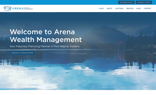 Arena Wealth: This website is for a wealth management company based in Indiana. The website features: Wix Forms, Hover Boxes & Shape Dividers. 