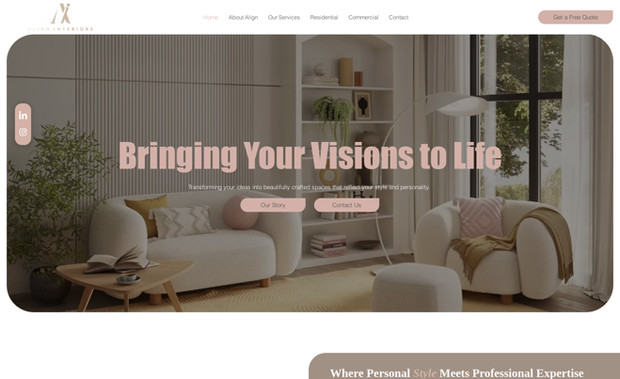 Align Interiors : On this website, I provide comprehensive services encompassing website design, custom booking feature implementation, and integration of the Stripe payment method using Wix Velo.