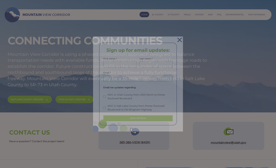 Mountain View: Mountain View Corridor is using a phased construction approach designed to balance transportation needs with available funds. Initial construction includes two lanes in each direction with signalized intersections and biking and walking trails. Future construction phases will build out the remainder of the corridor by converting intersections to interchanges and adding inside lanes to achieve a fully functional freeway.