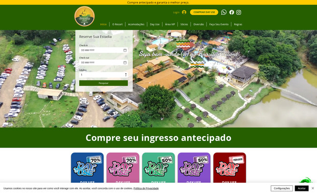 Brasilia Resort: Criação do portal de reservas online, venda de tickts on line para day use, espaço vip e eventos. portal 100% automatizado com sistemas de recebimento integrado.