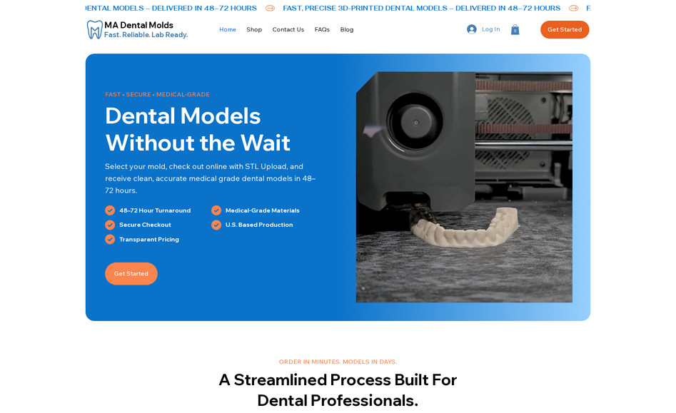 MA Dental Molds: Online 3D dental mold ecommerce website. 