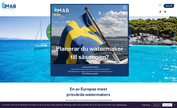 MAB Watermaker : Hemsida med shop från grunden - strukturm, design, copy och sökordsoptimering.