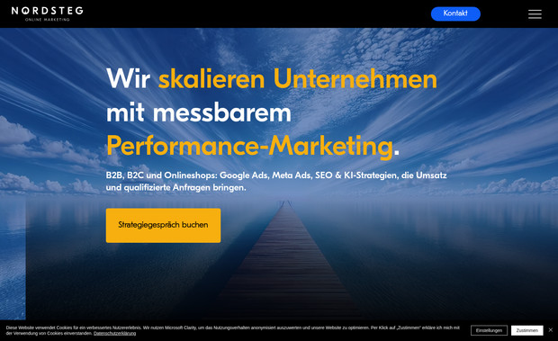 Nordsteg.at: Wir haben das komplette Konzept, Design und die Umsetzung dieser Webseite realisiert. Mit einem klaren Fokus auf Funktionalität und Ästhetik haben wir eine maßgeschneiderte Lösung entwickelt, die perfekt auf die Bedürfnisse des Kunden abgestimmt ist