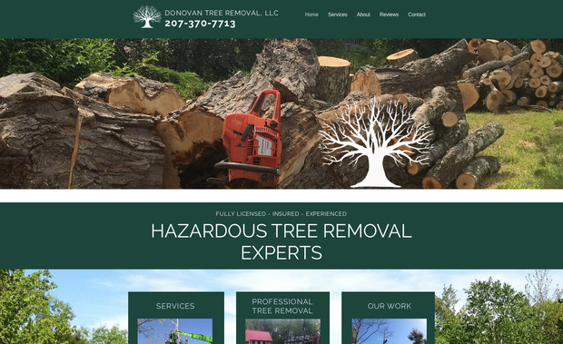 Donovan Tree Removal, LLC: A website for a local professional tree service provider. Including testimonials, photo gallery, services page, and contact form.
