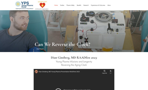 Young Plasma Study: Redesigned the entire website, created video visuals on the top of the home page, added video timestamps with descriptions of each section, linked PDF's to each study as well as built out the study pages.