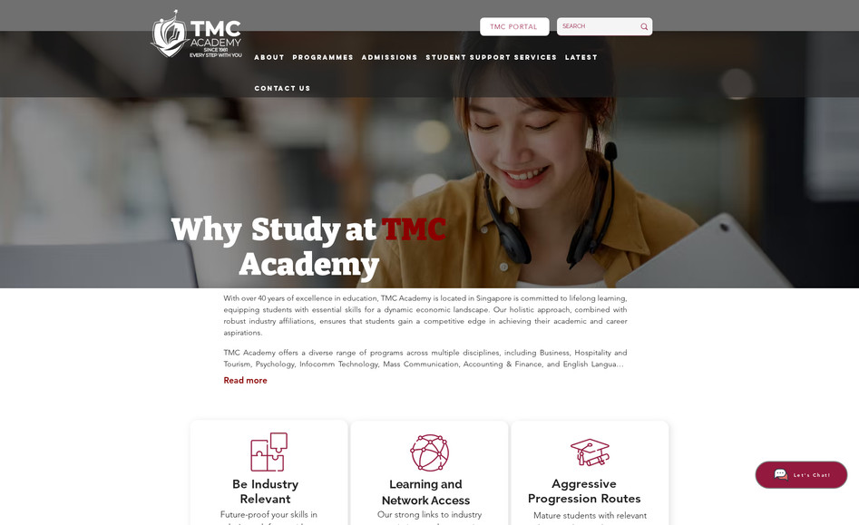 TMC Academy: College website with course info in Singapore.