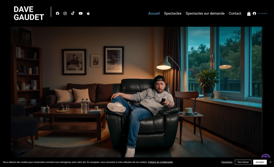 Dave Gaudet: Le site web de Dave Gaudet, conçu par TechnoMentor, a été pensé pour offrir une expérience optimale pour les usagers, avec une boutique intuitive, une plateforme de location vidéo et une magnifique présentation du l'humoriste.

🎥 Le site de Dave Gaudet propose une section de location vidéo simple et fluide. Les clients peuvent facilement louer des vidéos avec une navigation intuitive et un paiement sécurisé. De plus, l’administrateur peut gérer les vidéos, locations et paiements facilement grâce au CMS, assurant une gestion sans tracas et une expérience optimale pour tous.

🛍️ Le site de Dave Gaudet inclut une boutique en ligne complète, intégrant les taxes automatiquement et offrant des options de paiement simples et sécurisées. Grâce à un référencement optimisé, chaque produit bénéficie d’une visibilité accrue sur les moteurs de recherche. La navigation est fluide et intuitive, offrant aux utilisateurs une expérience d'achat agréable, tandis que l'administrateur peut facilement gérer les stocks et les commandes via un système de gestion intégré.

🌀 Avec l’intégration d’animations fluides, chaque interaction devient dynamique et captivante, attirant immédiatement l’attention des visiteurs. Son design engageant encourage à explorer davantage, tout en assurant une cohérence visuelle qui renforce l’identité de la marque.

📊 Côté SEO, le site est entièrement optimisé pour maximiser sa visibilité sur les moteurs de recherche. TechnoMentor a scruté les stratégies des compétiteurs afin de trouver les mots-clés les plus pertinents, ce qui permet d’améliorer le classement du site et d’attirer un trafic qualifié, garantissant une présence forte et durable.

➡️ L'ancien site a été transéféré vers Wix  Studio. C'est simple avec TechnoMentor; nous gérons les redirections d'URL pour préserver ton référencement et assurer une migration fluide.