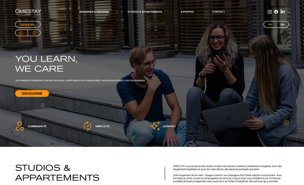 OMESTAY: Réalisation du naming, de l'identité visuelle, shooting photos, design et développement du site web.