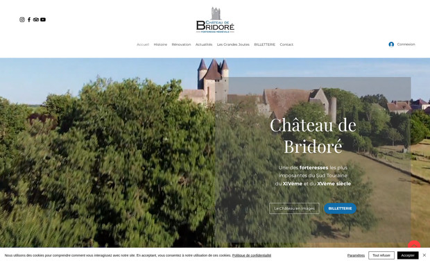 Château de Bridoré: Création de site web multilingue (FR + EN) sous Wix
+ mise en place et gestion d'une billetterie récurrente et ponctuelle
+ création de contenu en continu (blog)
+ emailings invitation