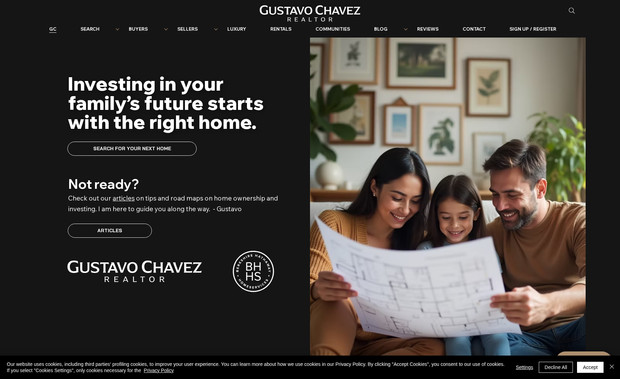 Gustavo Chavez Realtor: Real Estate is a saturated market and Gustavo Chavez Real Estate of las Vegas wanted to create a brand that focused on the client's home buying and selling journey. Not Gustavo. So I created a brand that focused on just that. I built a clean site that not only converts but takes the client through a journey on buying or selling a home from the first steps to the last. I also included Gustavo's real time MLS listings directly on to this site so we can keep everything streamlined. 