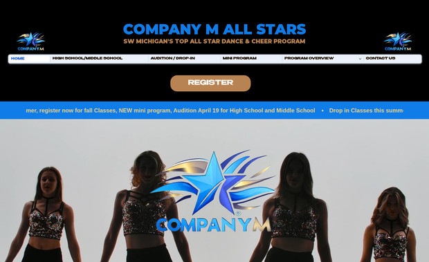 Company M All Star Dance: Site redesign to update and enhance the message and look and feel.