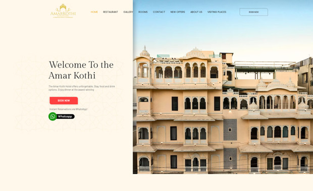 Amar kothi: We had the privilege of working on the 'Amar Kothi' hotel website, where we aimed to create an immersive online experience for potential guests. Our team revamped the website, enhancing its visual appeal and user-friendliness. We incorporated high-quality images and engaging content to showcase the hotel's unique features, rooms, and amenities.

Additionally, we optimized the website for mobile devices, ensuring that visitors could easily explore and book rooms from their smartphones and tablets. We also integrated a secure booking system, allowing guests to make reservations seamlessly.

To enhance the site's search engine visibility, we implemented effective SEO strategies, ensuring that 'Amar Kothi' would appear prominently in search results, attracting more potential visitors.

Overall, our goal was to capture the essence of 'Amar Kothi' and provide a captivating digital representation that entices guests to choose it as their preferred destination. We're proud of the result and believe it will help the hotel achieve greater online success
