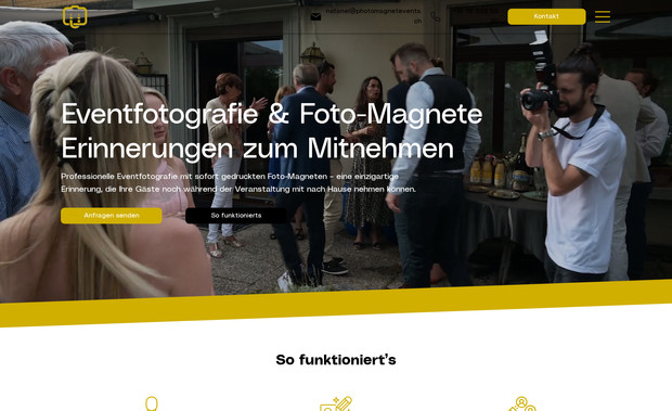 Photomagnetevents: ür Photomagnetevents haben wir das gesamte Website Projekt vollständig umgesetzt. Von der Konzeption über das Design bis zur technischen Umsetzung wurde die Website komplett durch uns entwickelt.

Unser Leistungsumfang umfasste:

Strategische Konzeption und Strukturierung der Website
Individuelles Design passend zur Event und Fotografie Branche
Klare Nutzerführung mit Fokus auf Eventanfragen und Buchungen
Strukturierte Darstellung der Dienstleistungen rund um Fotomagnet Events
Integration von Anfrage und Kontaktformular
Responsive Optimierung für Desktop, Tablet und Smartphone
Grundlegende Suchmaschinenoptimierung
Technische Einrichtung und Veröffentlichung

Ziel war es, eine moderne und aufmerksamkeitsstarke Website zu schaffen, die die Dienstleistungen professionell präsentiert und gezielt neue Eventanfragen generiert.

For Photomagnetevents, we handled the entire website project from start to finish. From concept development to design and full technical implementation, the website was completely created by our team.

Our scope of work included:

Strategic website concept and structural planning
Custom design tailored to the event and photography industry
Clear user journey focused on event inquiries and bookings
Structured presentation of services related to photo magnet events
Integration of inquiry and contact forms
Responsive optimization for desktop, tablet, and mobile devices
Basic search engine optimization setup
Technical configuration and final deployment

The goal was to create a modern and engaging website that presents the services professionally while generating targeted event inquiries.