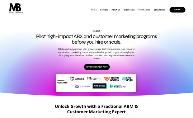 Michelle Boytano Con: Surfside Web Designs built a simple, engaging two-page site for Michelle Boytano Consulting. We focused on clean layout, mobile responsiveness, and basic SEO so visitors instantly grasp Michelle’s B2B SaaS expertise. Delivered in five weeks with hands-on support, the result is an easy-to-use site that converts prospects into clients.