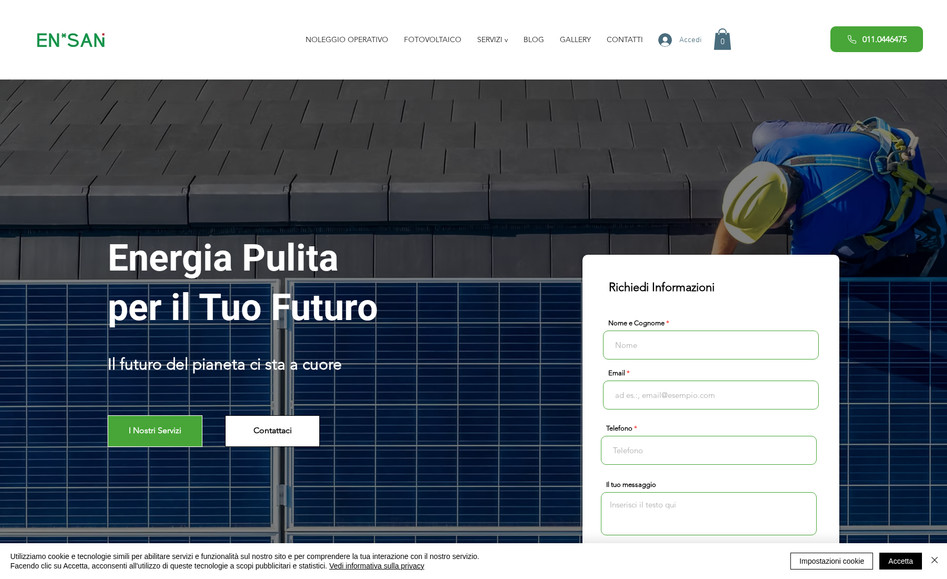 Enisan Fotovoltaico: Abbiamo curato l’intero processo di creazione del nuovo sito web: dal concept iniziale alla messa online. Ci siamo occupato del design grafico, dello studio dei testi, della selezione delle immagini e della definizione della palette cromatica, con l’obiettivo di trasmettere al meglio l’identità del brand.

Il lavoro non si è concluso con la pubblicazione del sito: è in corso una collaborazione continuativa che comprende attività di consulenza e assistenza informatica e digitale, per garantire un supporto costante e un’evoluzione coerente della presenza online del cliente.