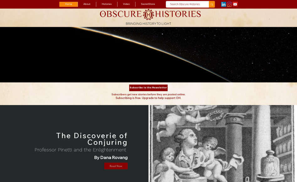 Obscure Histories: Full web presence re-design to assist non-profit organization to better leverage their existing WiX Web Hosting into a workable, cost-effective, long-term solution.