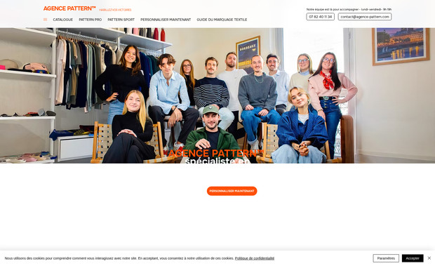 AGENCE PATTERN: Site sur-mesure pour une agence de personnalisation textile
Création complète du site internet / Navigation / Maillage interne
Direction Artistique 
Gestion des formulaires et fiches produits
SEO