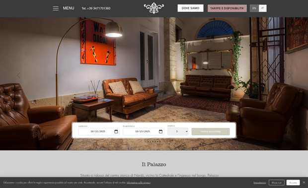 Palazzo Vaglio Relais: Restyling homepage, intestazione e menù. Ottimizzazione SEO