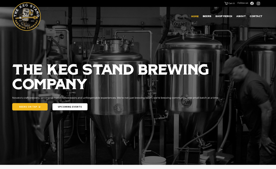 The Keg Stand Brewing Co: A vibrant, community-focused website for Novato, California's craft brewery, designed to embody their "Fresh as Hell" philosophy and showcase their small-batch brewing operation. Built on Wix, the site serves as the digital home for a local brewery that prides itself on brewing beer at peak freshness and building community connections.
