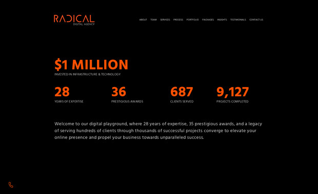 Radical Digital Agency: Specialized in crafting innovative digital interactions through professional web designs that enhance your brand's presence, optimize return on investment (ROI), and drive conversions. Our creative work stands as a testament to our expertise! Converting browsers to Customers! 