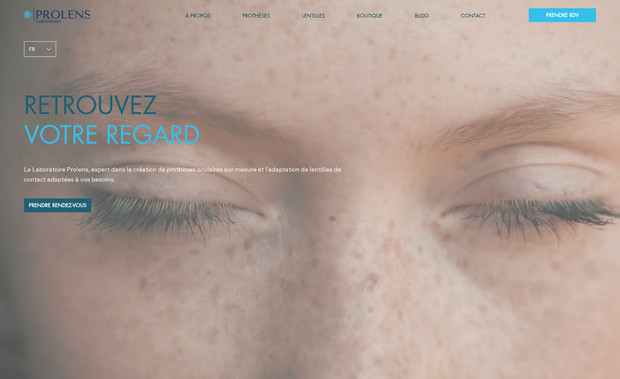 Laboratoire Prolens: Site eCommerce avancé du Laboratoire Prolens, spécialiste des prothèses oculaires et des lentilles de contact sur mesure. Site full responsive réalisé sous Wix Studio. 