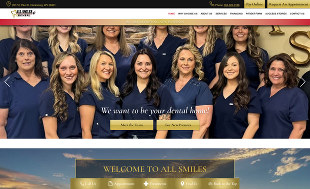 All Smiles Dental WV: Custom Dental Office Dentist Wix Website Design & SEO (Custom Website Development)