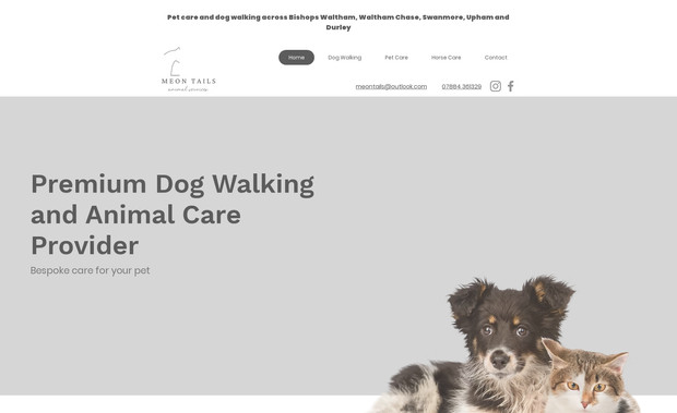 Meon Tails: This project was for a new website for Meon Tails, an excellent pet and horse care business in the local area. They wanted a bright and modern design that also clearly displays their wonderful services.