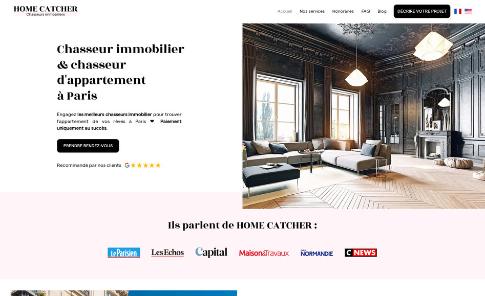 Home Catcher: Refonte et référencement naturel en 1ère page Google d'un site de chasseur immobilier à Paris