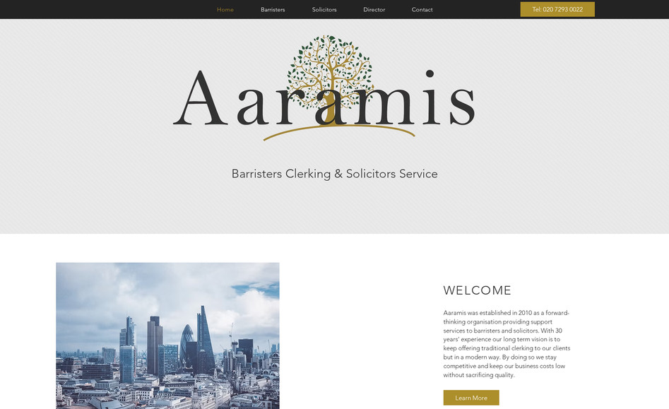 Aaramis: A small website for a local business offering legal services. 