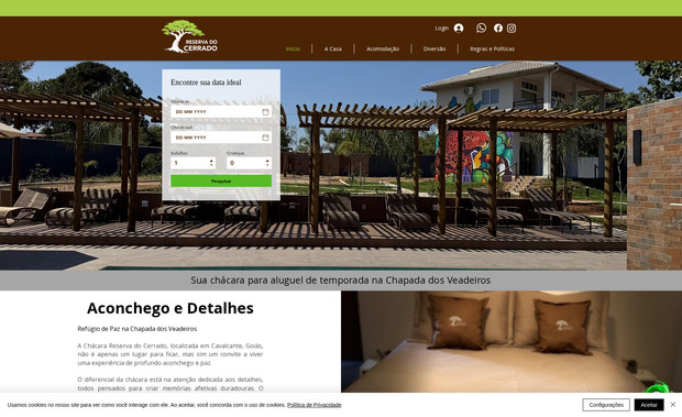Chácara Reserva do Cerrado: Site com motor de reservas, meios de pagamentos e integração com canais de reservas externos .. airbnb e booking.