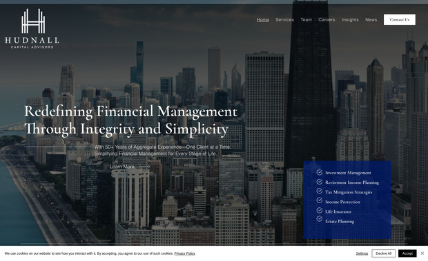 Hudcapstrategies: I had the privilege of working as the web designer and project manager for HudcapAdvisors.com, a project that involved creating a professional online presence for this financial advisory firm. From the initial consultation to the website’s successful launch, I ensured the project aligned with their goals, resonated with their audience, and delivered a seamless digital experience.  

The project began with in-depth discussions with the Hudcap Advisors team to fully understand their business model, target audience, and key differentiators. This collaboration informed the website’s design and functionality, ensuring it communicated their brand identity effectively. I took a hands-on approach, leading a team of designers, developers, and content specialists while working closely with the client throughout the project.  

The website was designed to be visually compelling and user-friendly, with a layout that showcased Hudcap Advisors’ expertise and core services. Emphasis was placed on clear navigation, enabling visitors to easily find information about the firm’s capabilities and value proposition. Every page was optimized for responsive design, ensuring the site performed seamlessly on desktop, tablet, and mobile devices.  

Leveraging my expertise in Wix, I incorporated advanced customizations to deliver a tailored solution. This included integrating key functionalities to enhance usability and optimize the site’s performance. I also applied SEO best practices, laying the groundwork for improved visibility in search results, and ensuring the content and structure adhered to industry standards.  

Content development was another critical component. I collaborated with Hudcap Advisors to refine their messaging, making it concise yet impactful. The site’s copy and visuals were strategically arranged to highlight their professional approach and the unique value they bring to clients.  

Before the website went live, I conducted thorough testing to ensure every element functioned as intended. After the launch,  I offered ongoing support for any adjustments, ensuring their digital presence remained optimized post-launch.  

This project reflects my commitment to delivering user-centric, scalable solutions that drive results. By combining technical expertise with a collaborative approach, I created a website for Hudcap Advisors that effectively represents their brand and helps them connect with their audience.  

