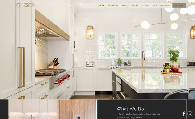 Krammer Cabinets : Krammer Cabinets, founded by Martin Krammer, offers luxury cabinet design services in Oregon's Rogue Valley. With a background in building custom homes across Australia and managing large-scale mining sites in Western Australia, Martin brings unparalleled expertise and craftsmanship to every project. In 2019, he founded Krammer Built, a construction company that has earned a reputation for quality and precision.

The Krammer Cabinets website, created using Wix, beautifully showcases the first luxury cabinet showroom and design service of its kind in the area. The site reflects the company’s dedication to providing tailored, high-end cabinetry solutions, seamlessly combining style, function, and superior craftsmanship. It serves as a modern, user-friendly platform to explore the company's offerings, with a clean design and easy navigation, perfectly highlighting Krammer Cabinets’ commitment to excellence.