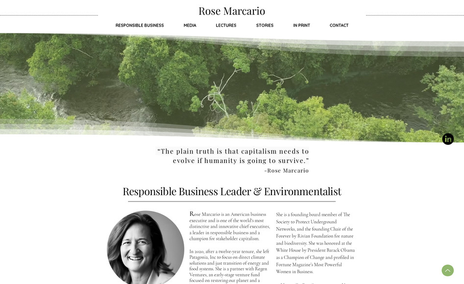 Rose Marcario: Climate Action website project for former Patagonia CEO, Rose Marcario. Created in Classic Wix editor.