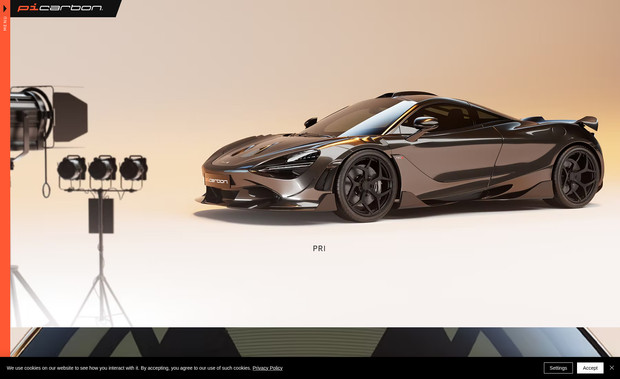 Pi Carbon Limited: Bespoke website build and 100% 3D imagery for an automotive company that makes bespoke Carbon body upgrades for MacLaren 720s cars. Based on our own in house designs, the website features product highlights and pricing hidden behind a membership wall. 