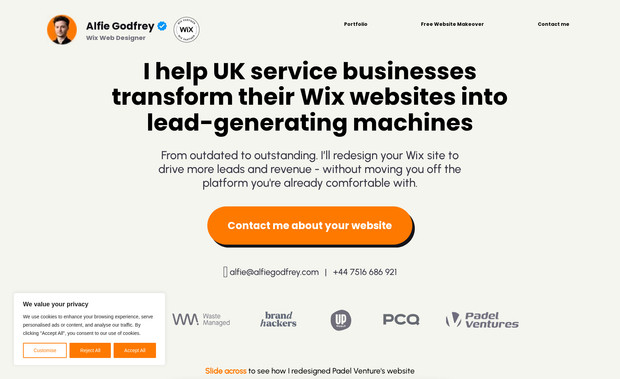 Alfie Godfrey Portfolio: This is my portfolio website built on Wix Studio