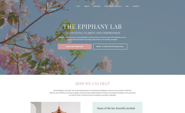 The Epiphany Lab: For The Epiphany Lab, we crafted a graceful and inviting website that reflects Kerry’s compassionate coaching style. With a soft design language and thoughtful details, the site offers a serene space where visitors can explore Positive Psychology techniques and discover tools to support personal growth and resilience.