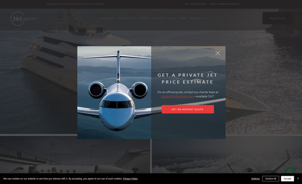 365 Aviation: Visually rich website for a private jet company in two languages.