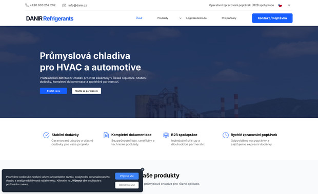 DANIR Refrigerants: Business website with services/product showcase, modern, converting with inquire form. Multilingual. 
