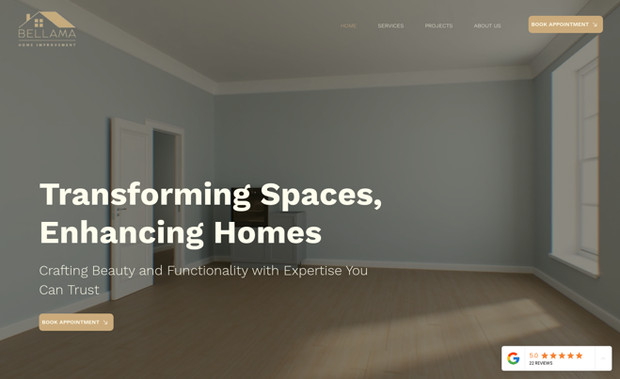 Bellama Home Improvements: Fully custom Wix website designed and launched in under 5 days. Built with a focus on clean design, user experience, and mobile responsiveness. Unlimited revisions provided until client was fully satisfied.