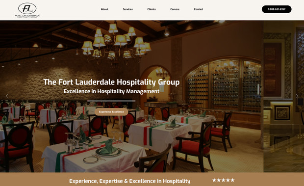The Fort Lauderdale Hospitality Group: I designed a landing page for The Fort Lauderdale Hospitality Group with a modern and visually appealing design. The layout features clear navigation, highlighting their About Us section, the services they offer, and a dedicated area showcasing their clients. I also added a career listing section to display current job openings. To enhance user interaction, the website includes Wix Chat for instant messaging, along with a contact and consultation booking form to make it easy for visitors to get in touch or request services.