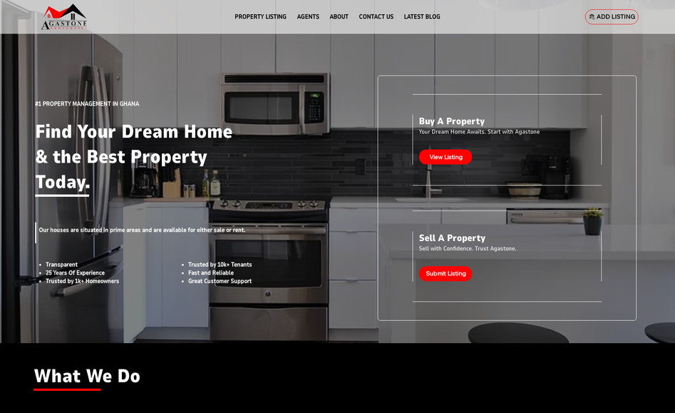 Agastone Properties: Designed a professional and user-friendly website for Agastone Properties, a trusted estate agency specializing in property management, sales, and rentals. The site highlights their expertise in residential and commercial real estate, land registration, and construction services, while showcasing prime properties in Accra, Ghana. Built with modern design and seamless navigation to connect clients with exceptional service.