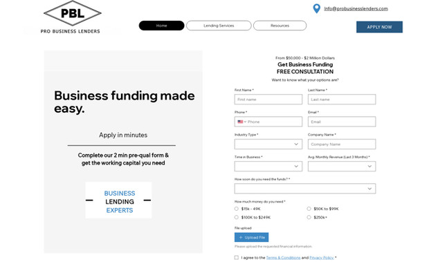 Pro Business Lending: Created site currently providing a variety of Marketing Services. 
