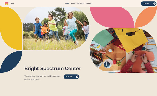Bright Spectrum Center: Bright Spectrum Center is a calm, accessible website we created for a therapy program supporting individuals with Autism Spectrum Disorder (ASD) and their families. Starting from a clinical template, we reshaped the entire experience to feel more human and reassuring: clear service pages for ABA Therapy, Occupational Therapy, Family/Caregiver Training, and Group Sessions, plus thoughtful copy that explains each service in plain language. We used gentle colors, friendly iconography, and straightforward navigation so parents can quickly understand how support works and what to do next. Alongside the core pages, we added essentials like an about section, contact details, privacy policy, and terms—turning the site into a professional, trustworthy home base for the center’s work.