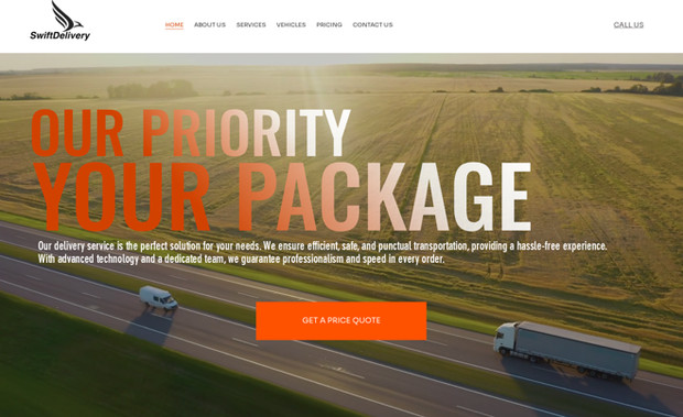 Swift Delivery : Website design for a logistics and delivery company, built in Wix.

The project focused on a strong, professional layout, clear service presentation, and conversion-driven calls-to-action, helping visitors quickly understand the services and request a quote.

Client feedback:
“Very professional, excellent communication, and delivered exactly what we needed.”
